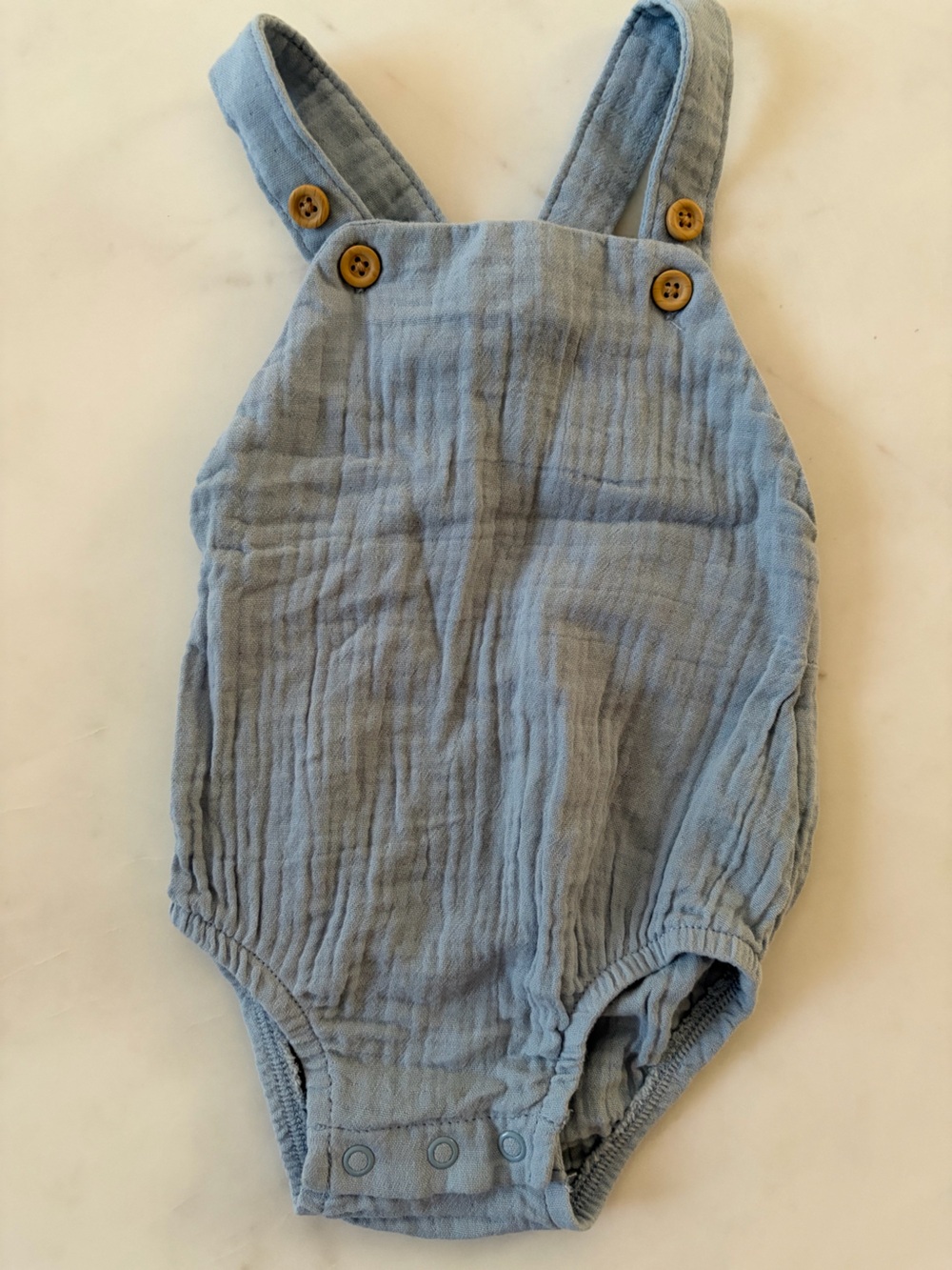 Little Planet Organic Light Blue Gauze Cotton Baby Romper with Wooden Buttons